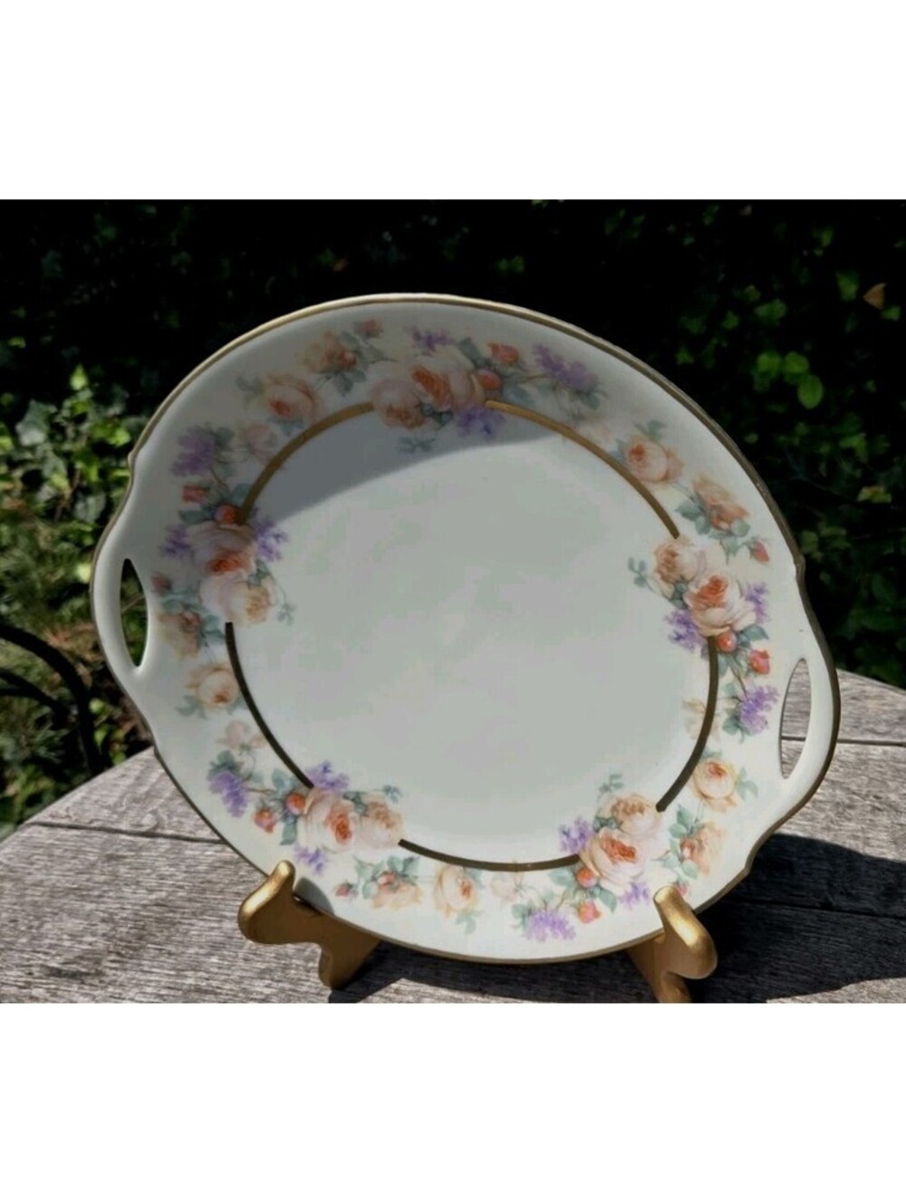 Bavaria 10.25" Serving Plate Platter Floral Unmarked Gold Trim Handles